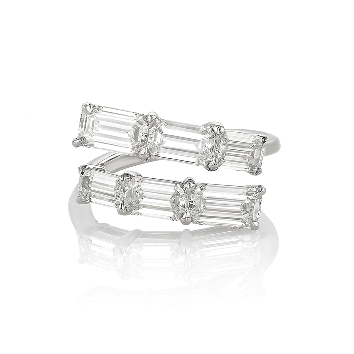 Platinum and 2.83 Total Weight Emerald Cut Diamond Bypass Band