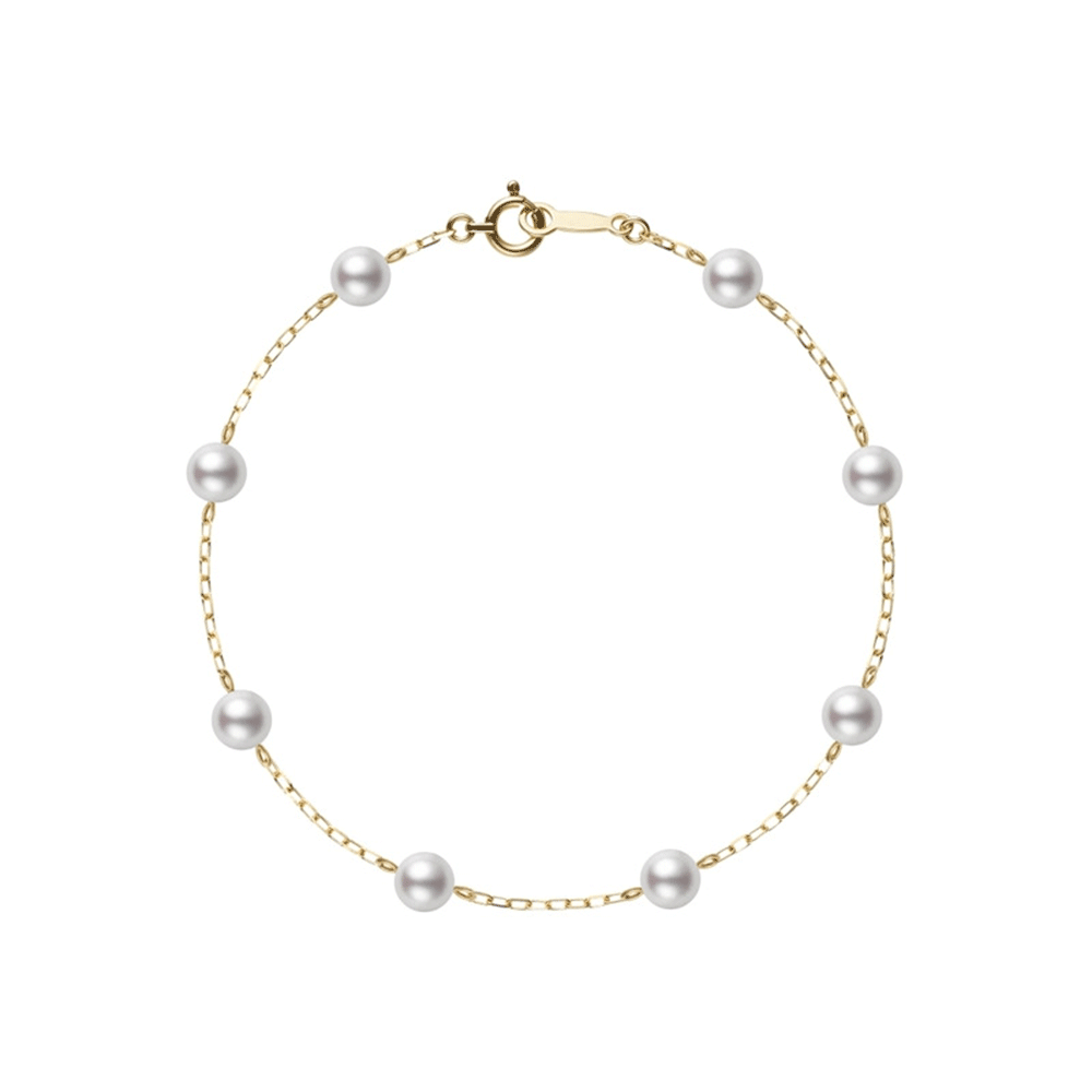 Mikimoto 18k Yellow Gold Akoya Pearl Chain Bracelet