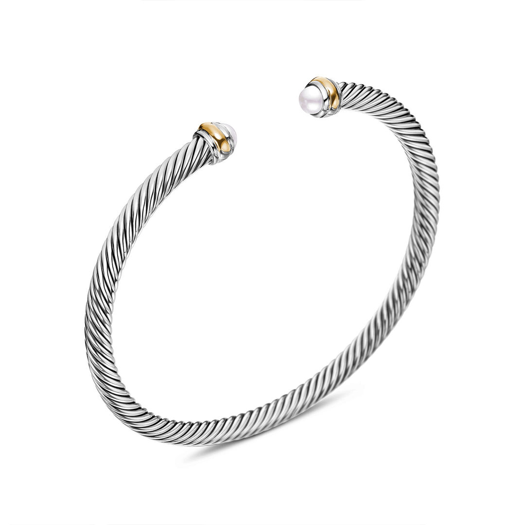 David Yurman Classic Cable Bracelet Sterling Silver with 18K Yellow Gold and Pearls, 4mm Small