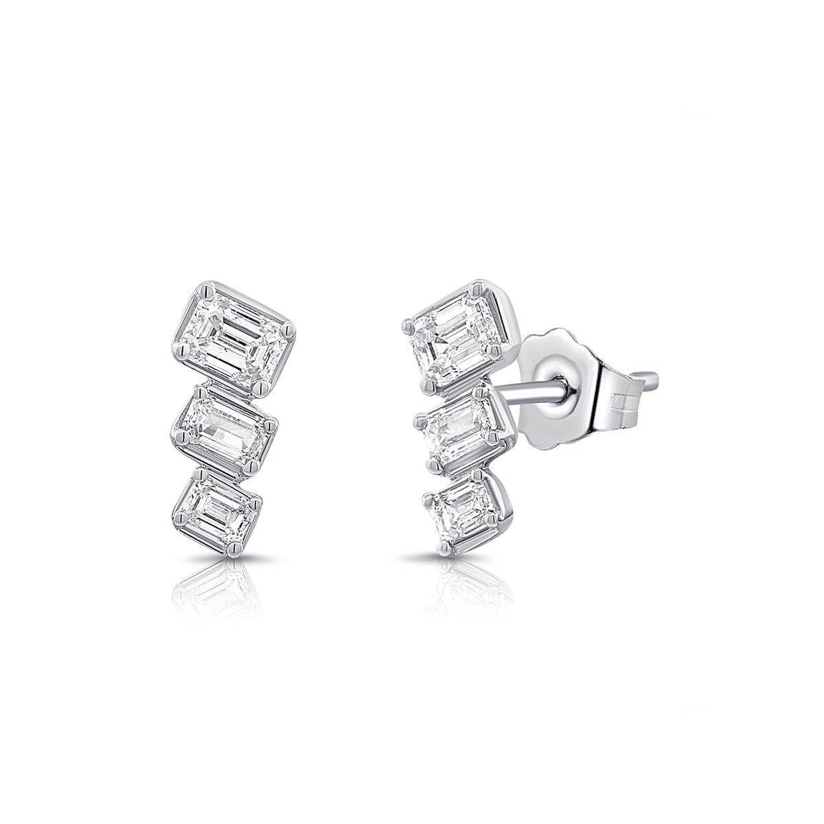 14k White Gold and Emerald Cut Diamond .78 Total Weight Studs