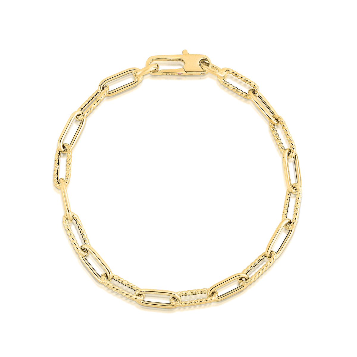 Roberto Coin Designer Gold Alternating Polished and Fluted Paperclip Link Chain Bracelet