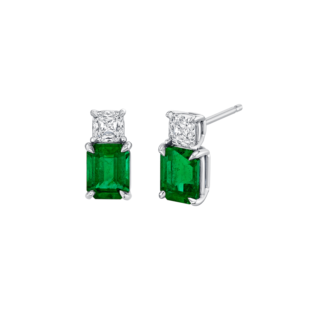 Platinum and 2.53 Emerald Diamond Stud Earrings