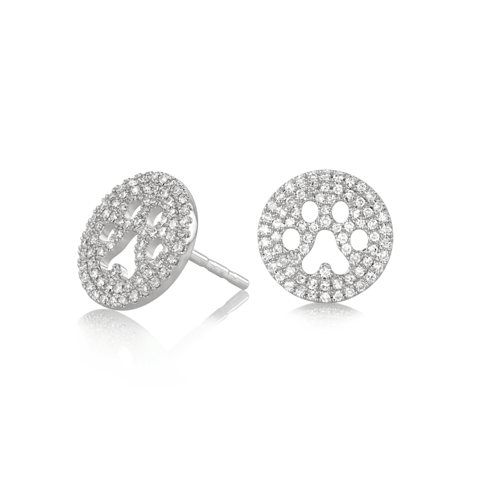 14k White Gold and Diamond .40 Total Weight Paw Print Earrings