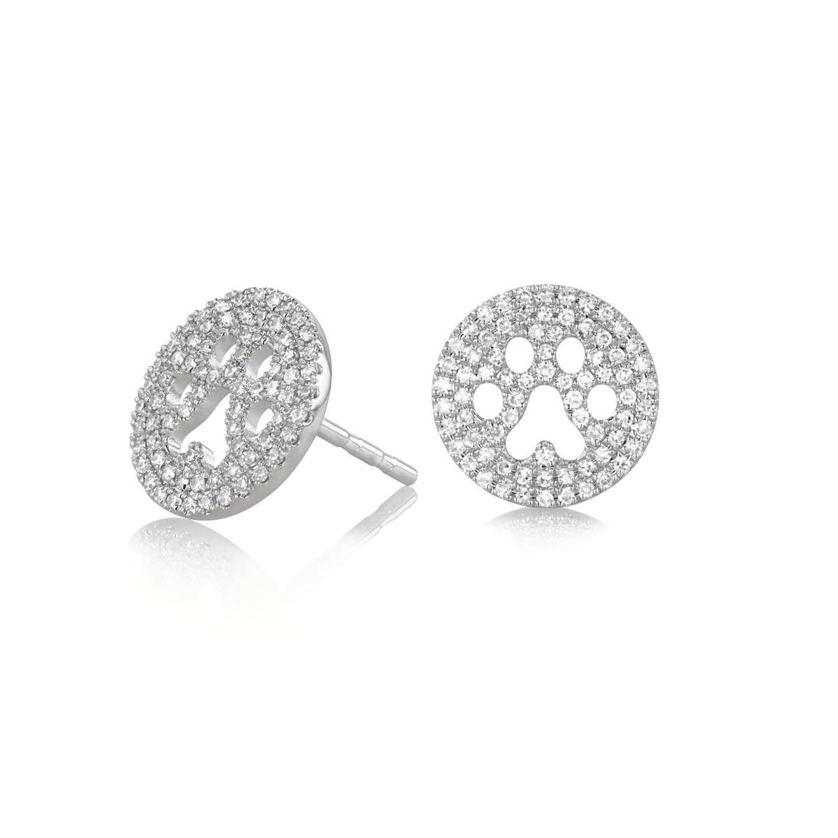 14k White Gold and Diamond .40 Total Weight Paw Print Earrings