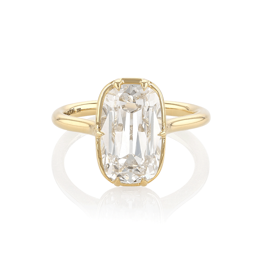 18k Yellow Gold and Old Mine Cut Diamond 4.01 Total Weight Engagement Ring