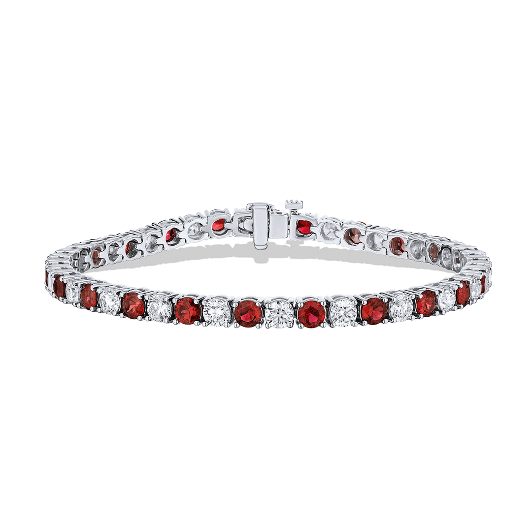 18k White Gold Alternating Ruby 4.18 Total Weight and Diamond Bracelet