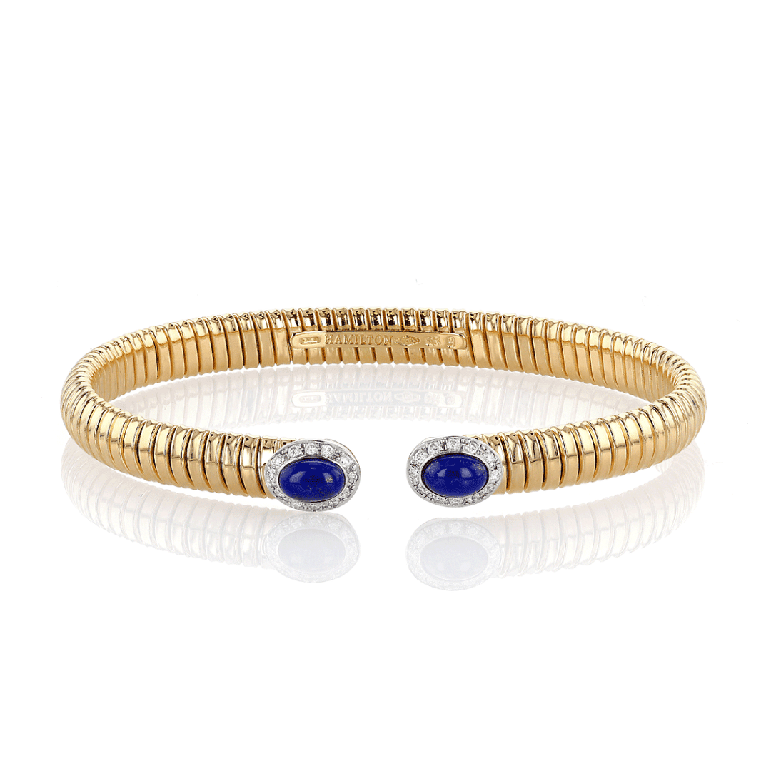 Hamilton 1970's Collection 18k Yellow Gold and 0.19 Total Weight Diamond Lapis Woven Cobra Bracelet