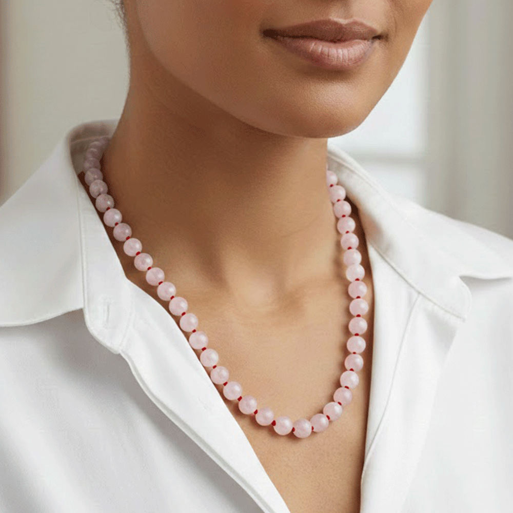 Hot-Pink Silk Kunzite Bead Necklace