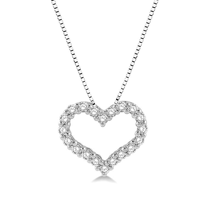 14k White Gold and .50 Total Weight Diamond Heart Pendant