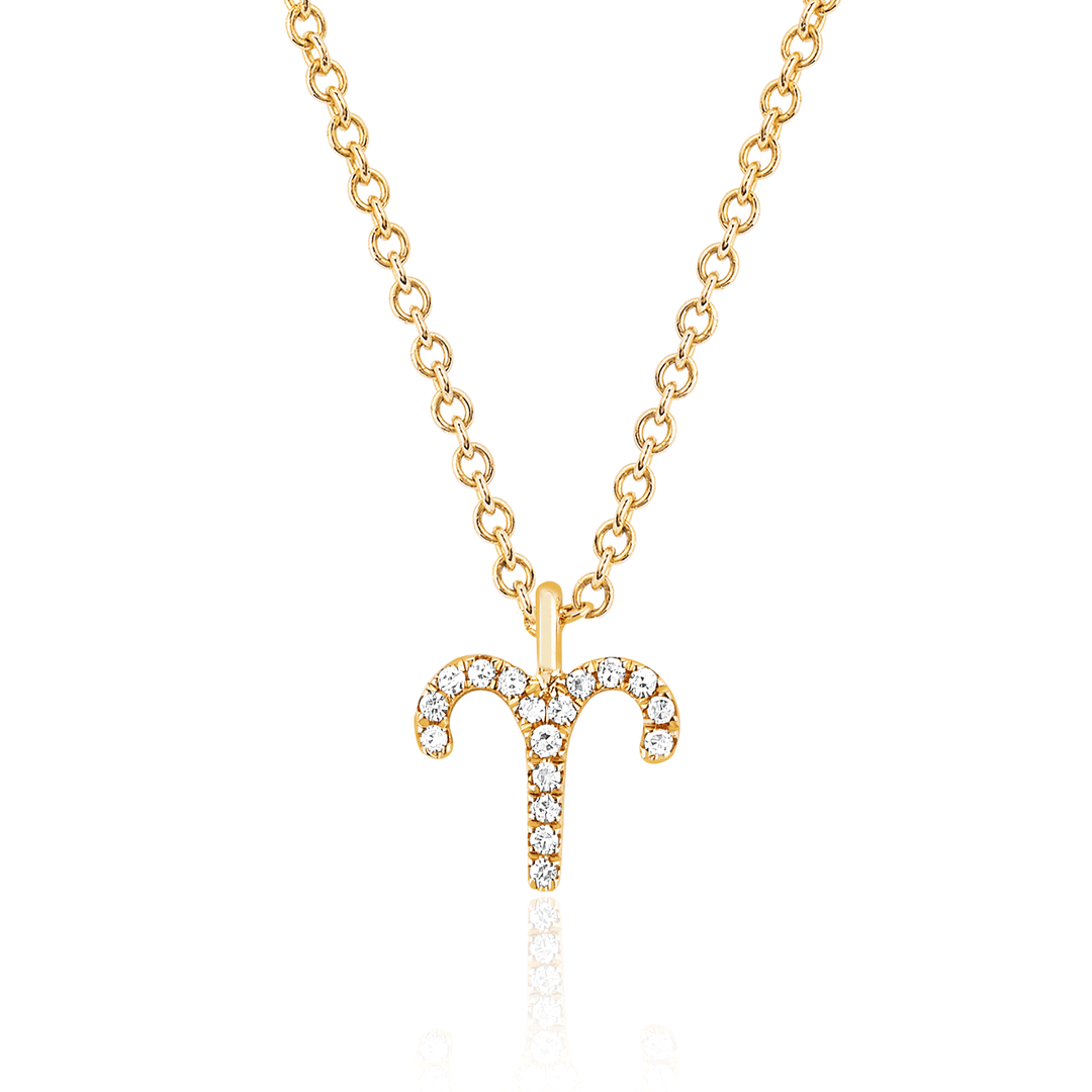 14k Yellow Gold Zodiac Aries Diamond Pendant with Chain