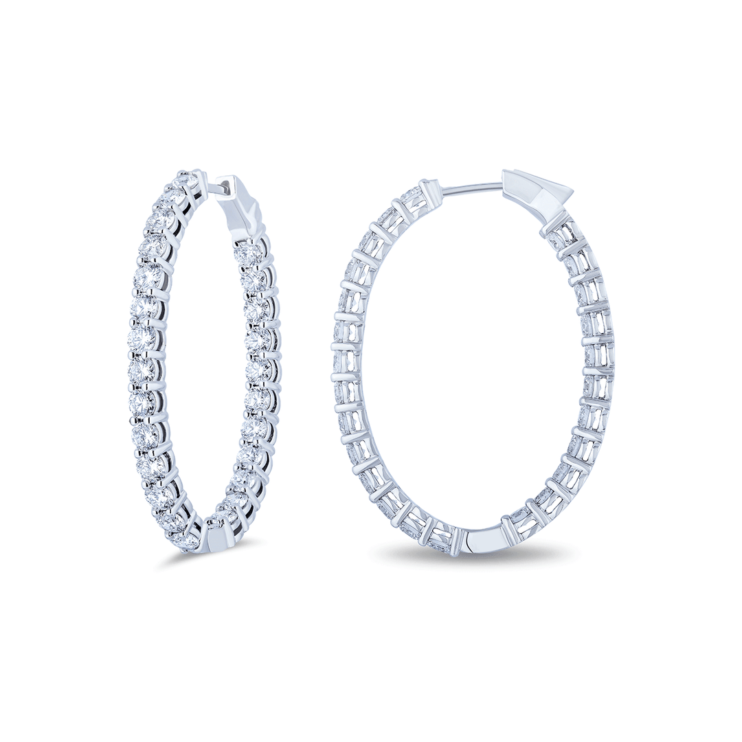 18k White Gold and 5.25 Total Weight Diamond In and Out Hoops