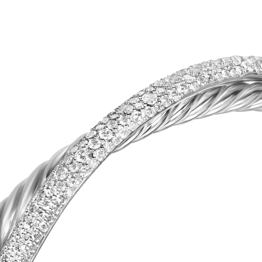 David Yurman Pavé Crossover Two Row Cuff Bracelet Sterling Silver with Diamonds, 10.7mm Medium