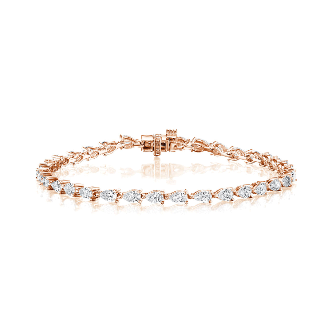 18k Rose Gold and Pear Diamond 3.46 Total Weight Line Bracelet