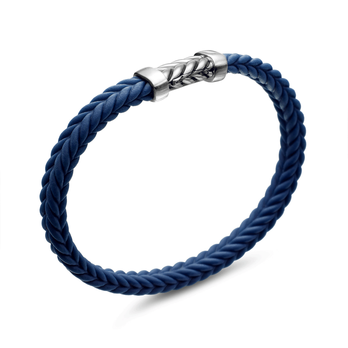 David Yurman Chevron Bracelet Blue Rubber with Sterling Silver, 6mm Large
