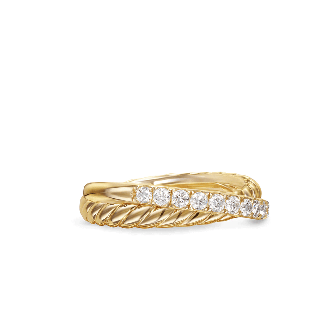 David Yurman Crossover Two Row Ring 18K Yellow Gold with Diamonds, 5mm