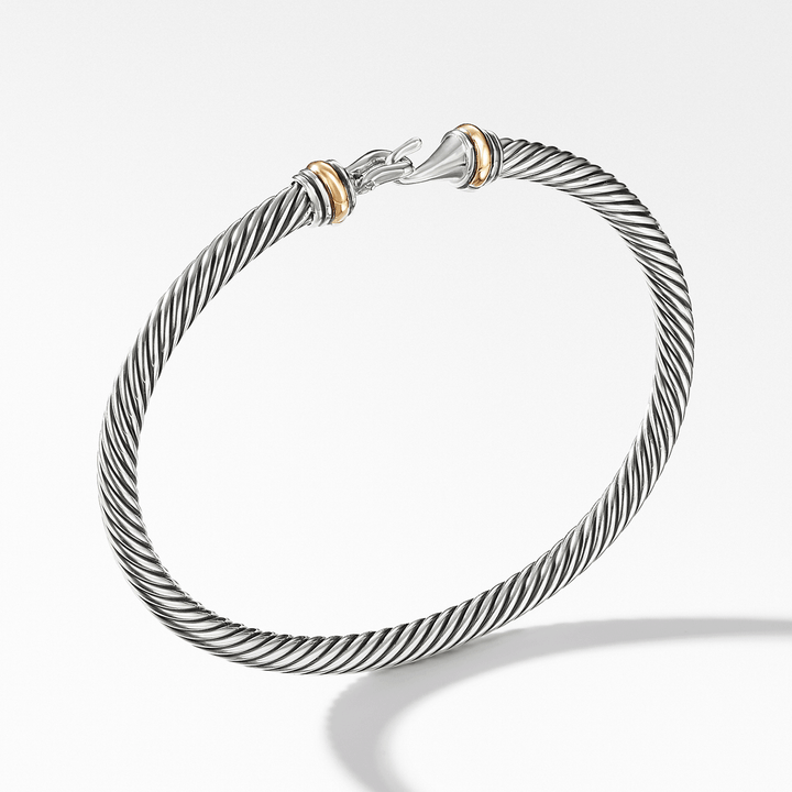 David Yurman Buckle Classic Cable Bracelet Sterling Silver with 18k Yellow Gold, 4mm