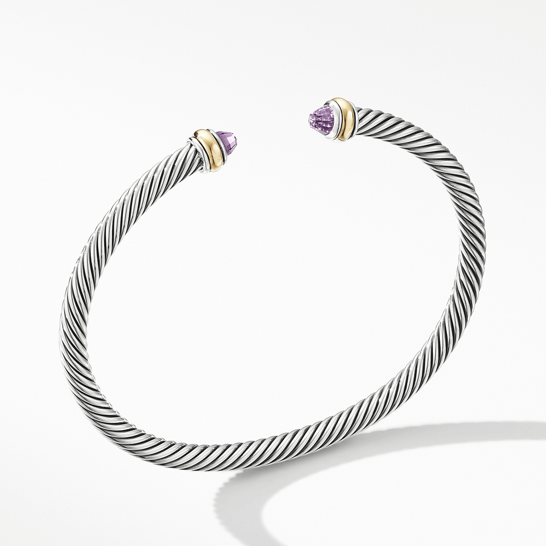 David Yurman Classic Cable Bracelet Sterling Silver with 18k Yellow Gold and Amethyst, 4mm