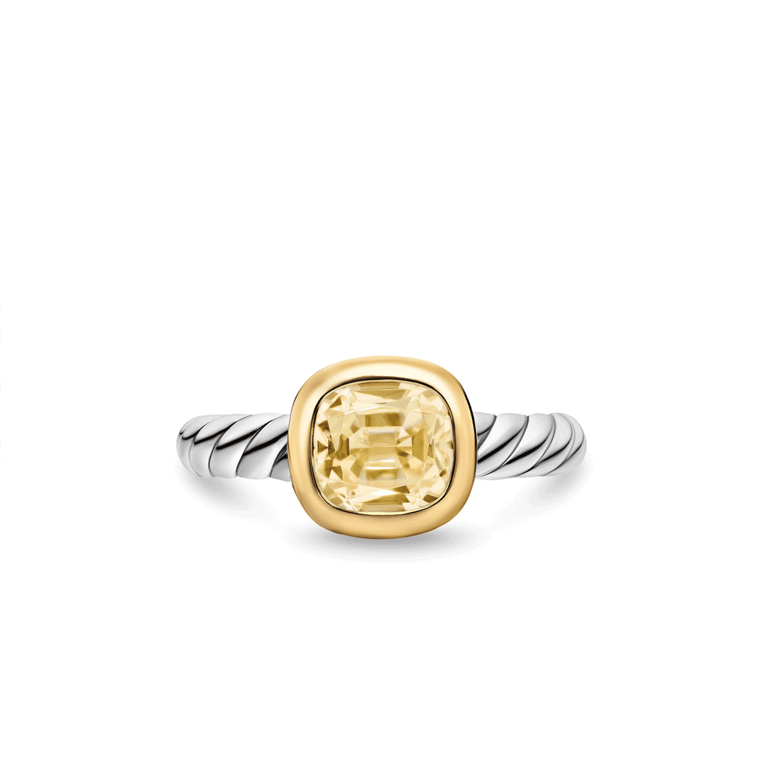 David Yurman Mercer Color Stone Ring Sterling Silver with 18K Yellow Gold and Champagne Citrine, 7mm