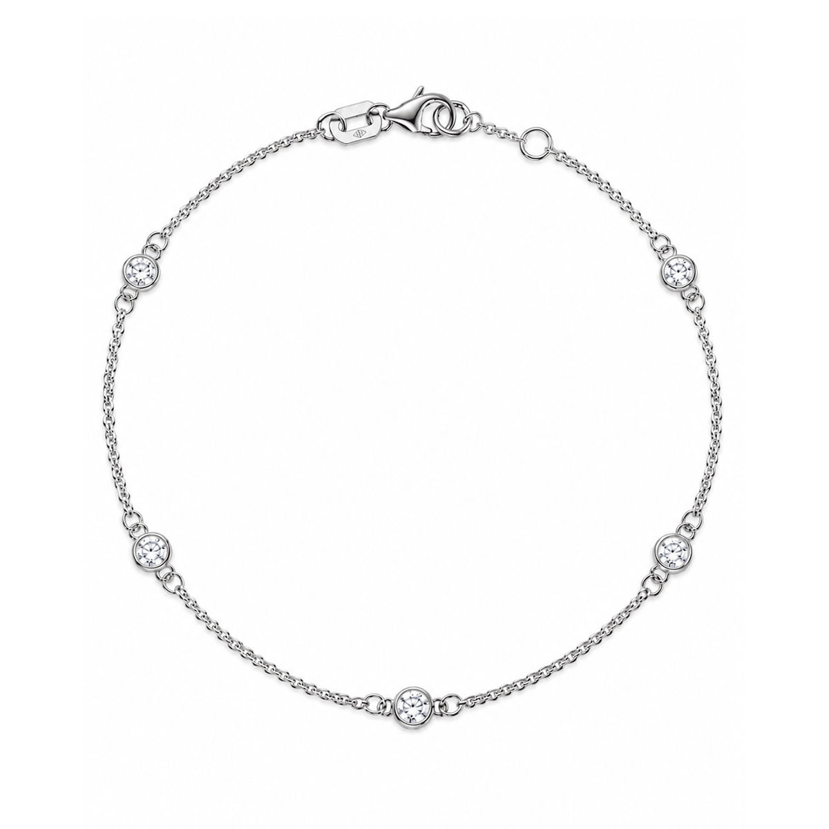 14K White Gold and 0.25 Total Weight Diamond Station Bracelet