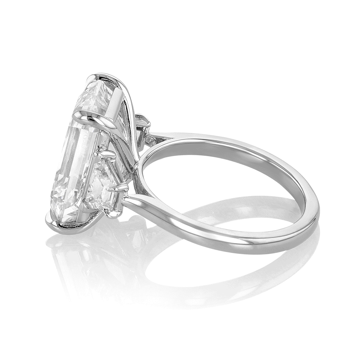 Hamilton Origin Platinum and 8.06 Total Weight Emerald Cut Diamond Three Stone Engagement Ring