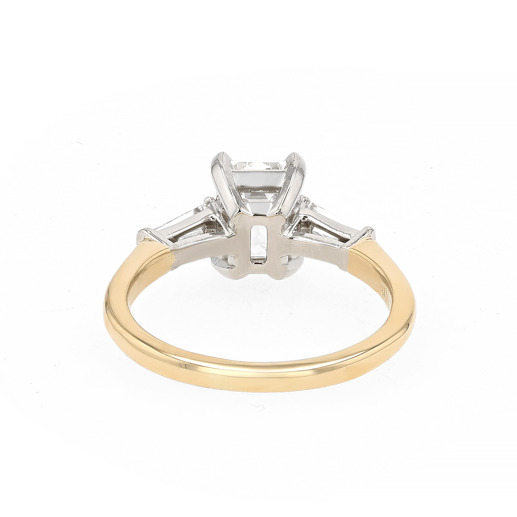 Hamilton Collection Platinum 18k Yellow Gold and 1.60 Total Weight Emerald Cut Diamond Engagement Ring