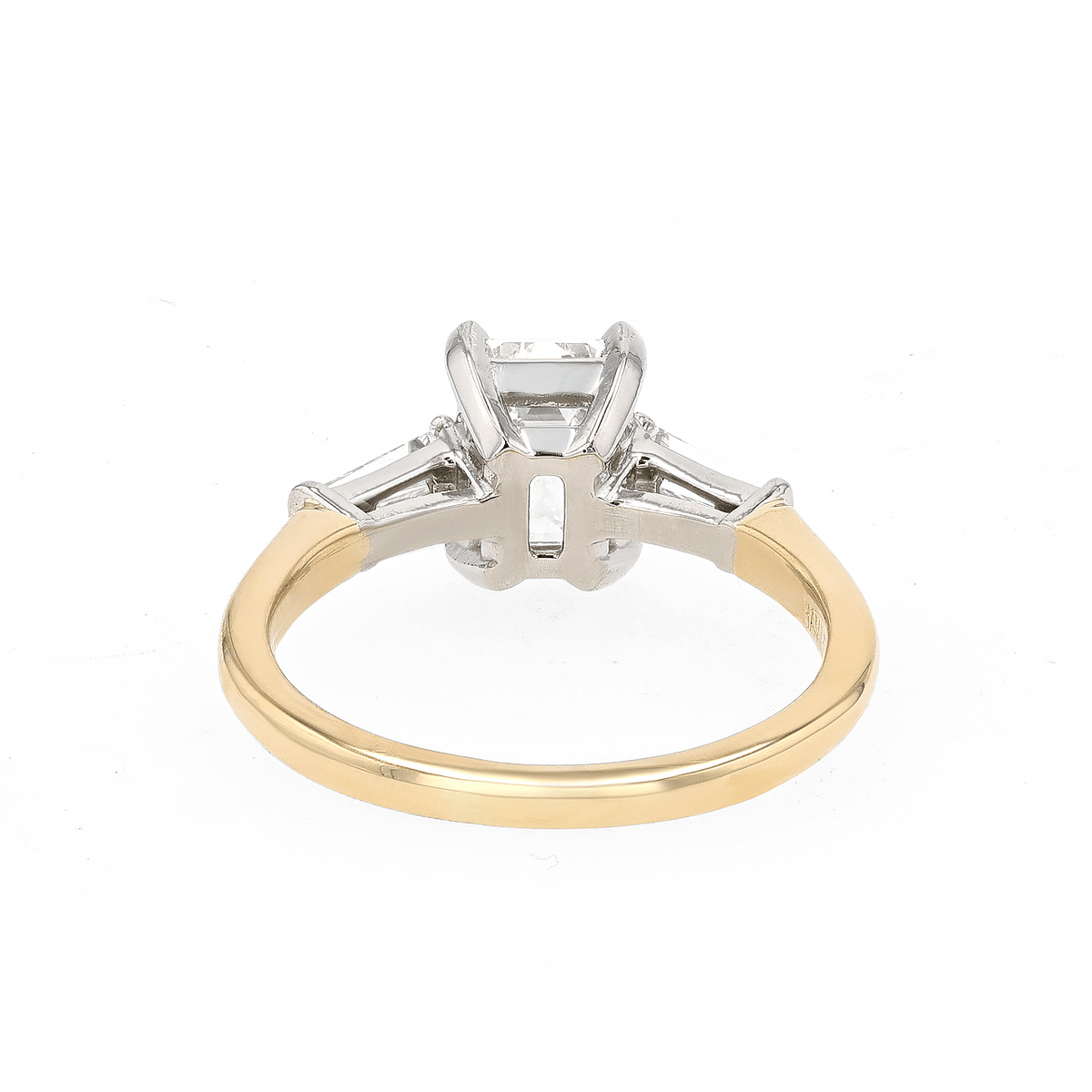 Hamilton Collection Platinum 18k Yellow Gold and 1.60 Total Weight Emerald Cut Diamond Engagement Ring