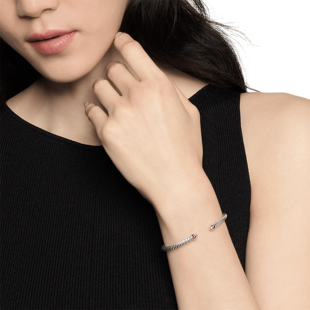David Yurman Cable Flex Bracelet Sterling Silver with 14k Yellow Gold, 4mm