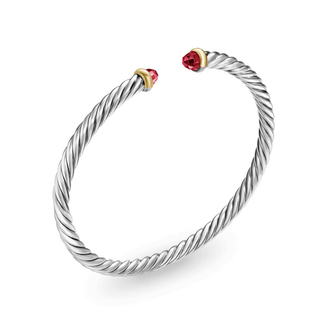 David Yurman Cable Flex Bracelet Sterling Silver with 14k Yellow Gold and Rhodolite Garnet, 4mm