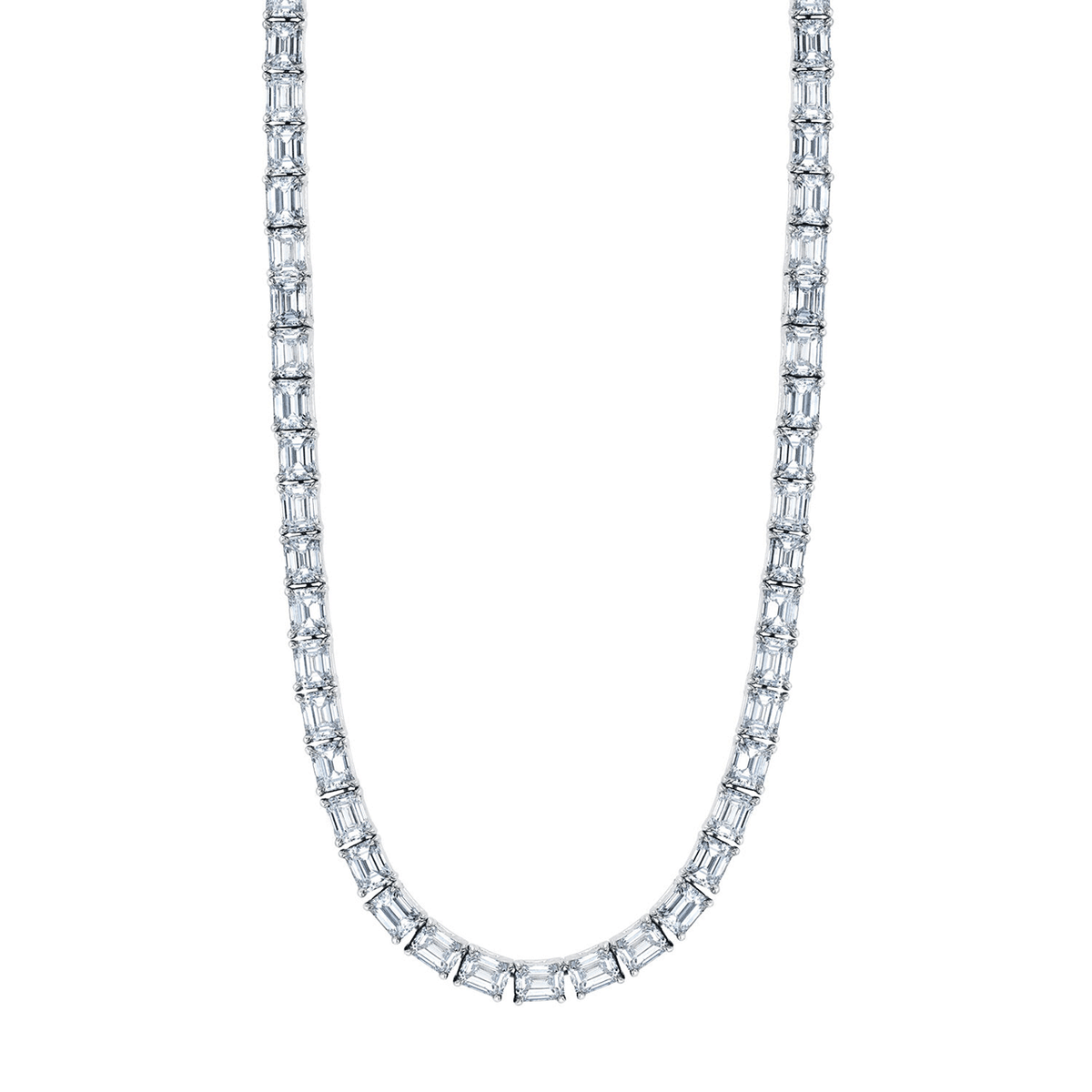 18k White Gold and 12.37 Total Weight Emerald Cut Diamond Necklace