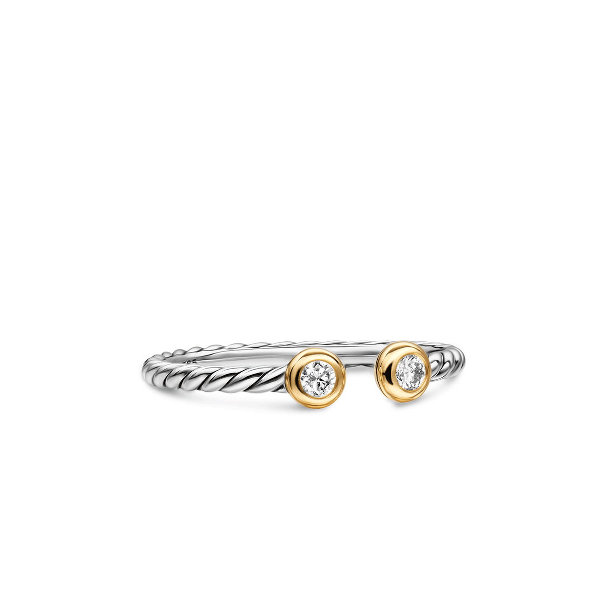 David Yurman Cable Open Round Ring Sterling Silver with 14K Yellow Gold and Diamonds