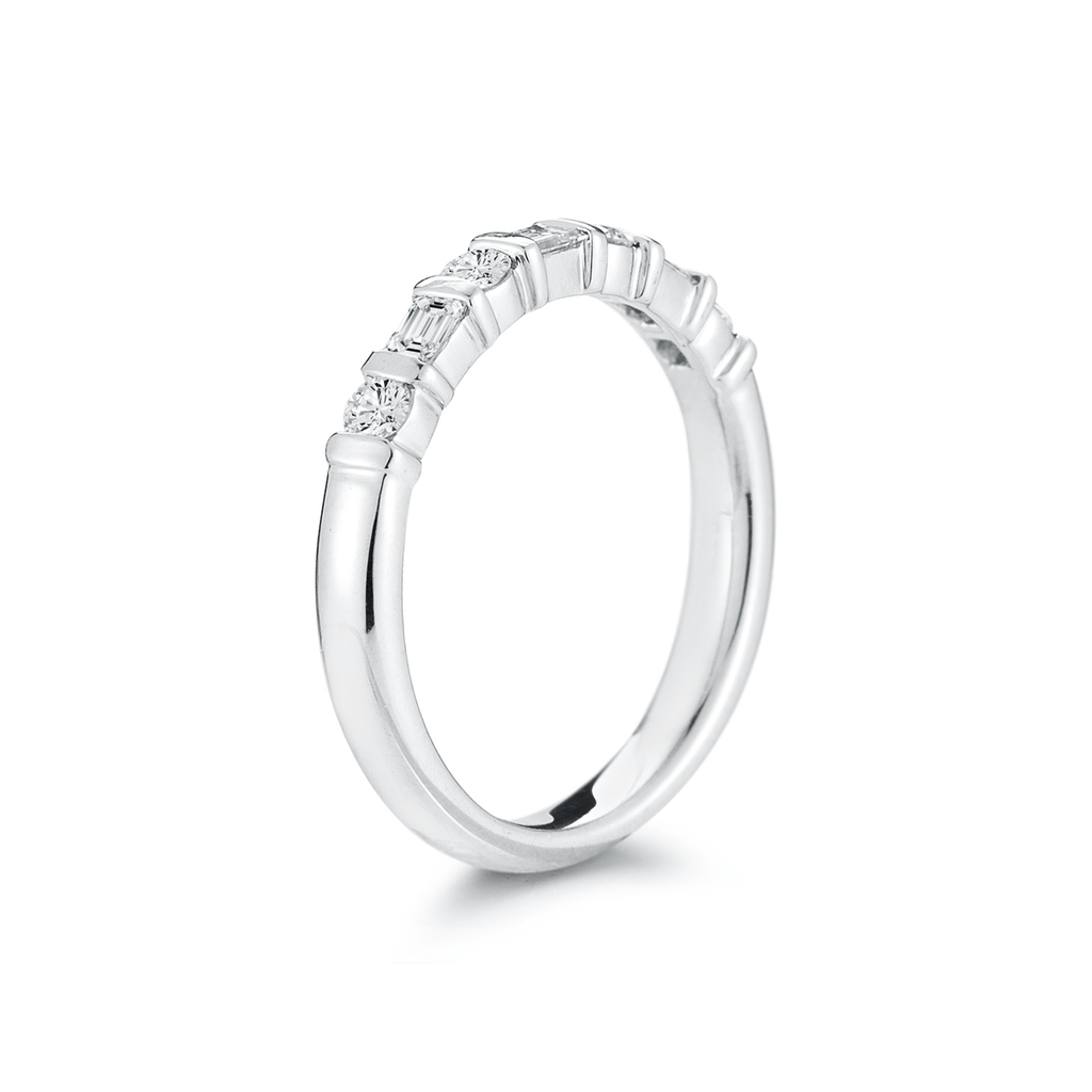 Platinum Round and Baguette .54 Total Weight Diamond Band
