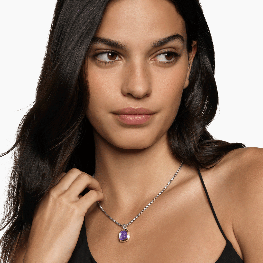 David Yurman Albion Pendant Sterling Silver with 18k Yellow Gold and Amethyst, 11mm