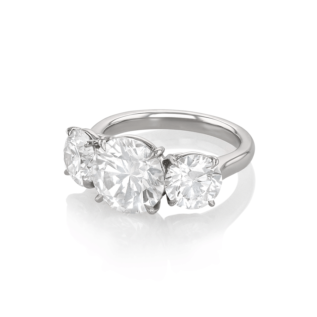 Platinum Three Stone Round Diamond 5.80 Total Weight Engagement Ring