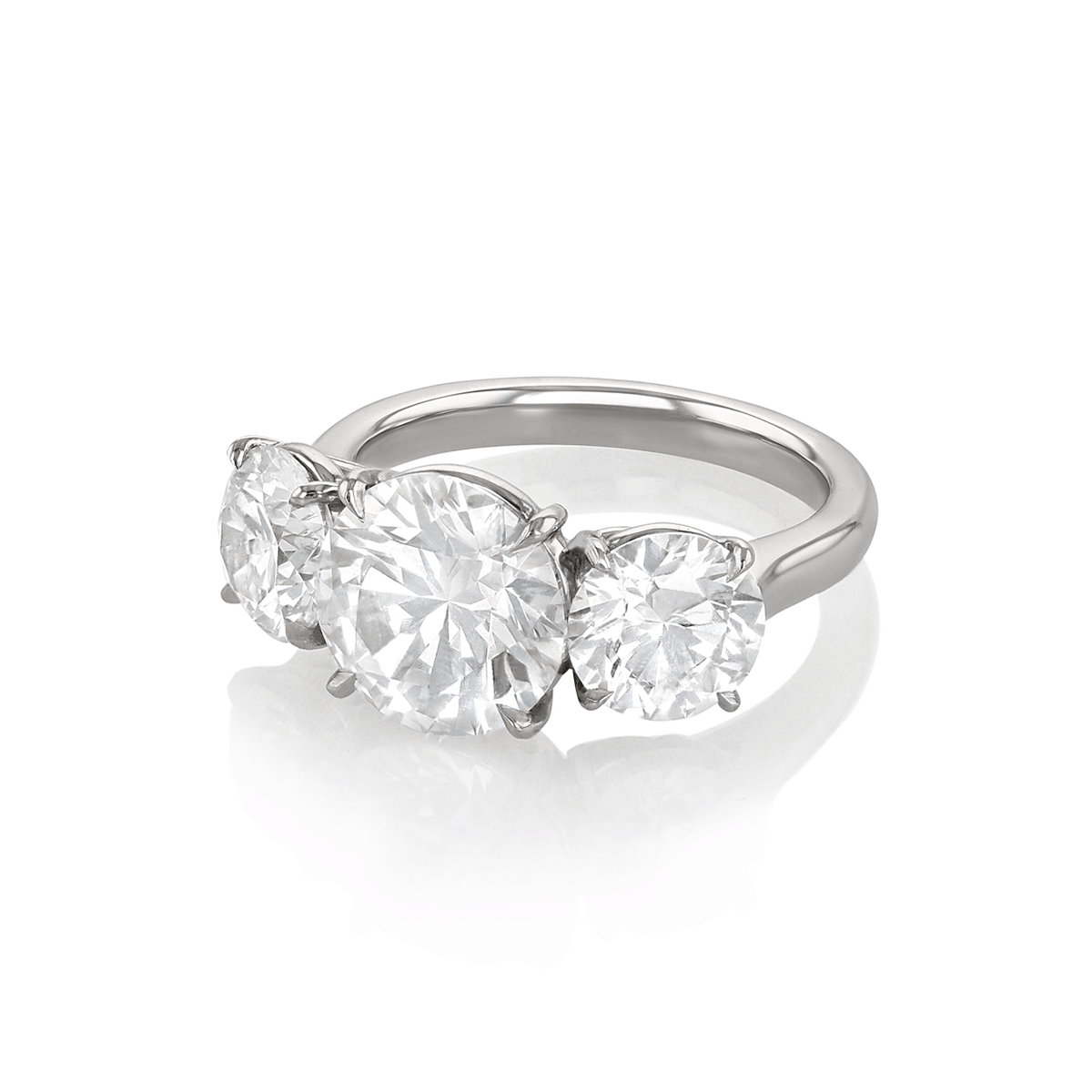 Platinum Three Stone Round Diamond 5.80 Total Weight Engagement Ring