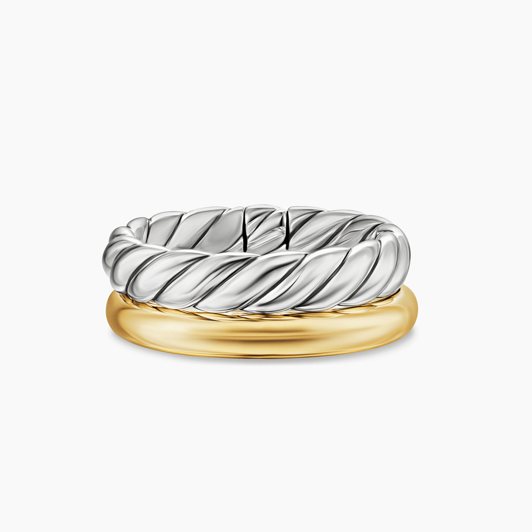 David Yurman Mercer Two Row Ring Sterling Silver with 18k Yellow Gold, 8mm