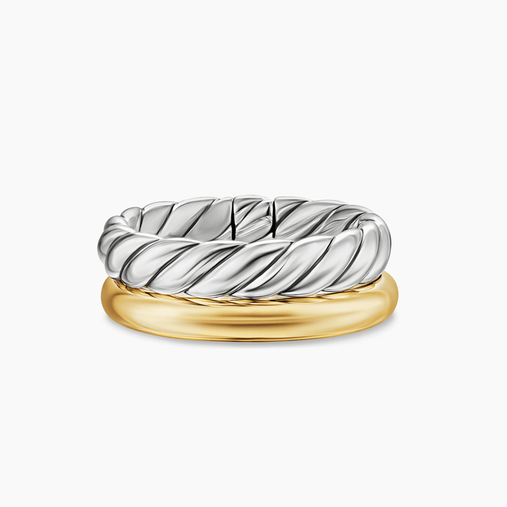 David Yurman Mercer Two Row Ring Sterling Silver with 18k Yellow Gold, 8mm