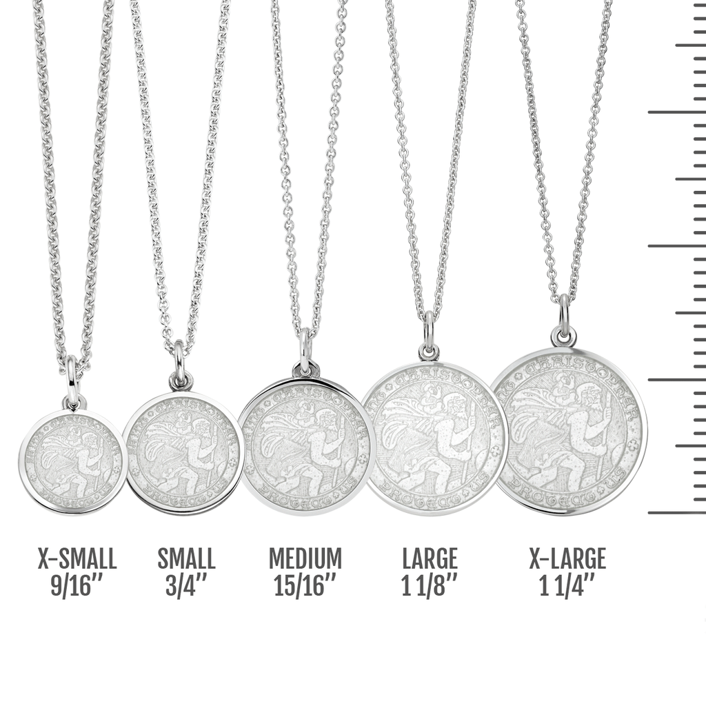 St. Christopher White Enamel Medal with Chain