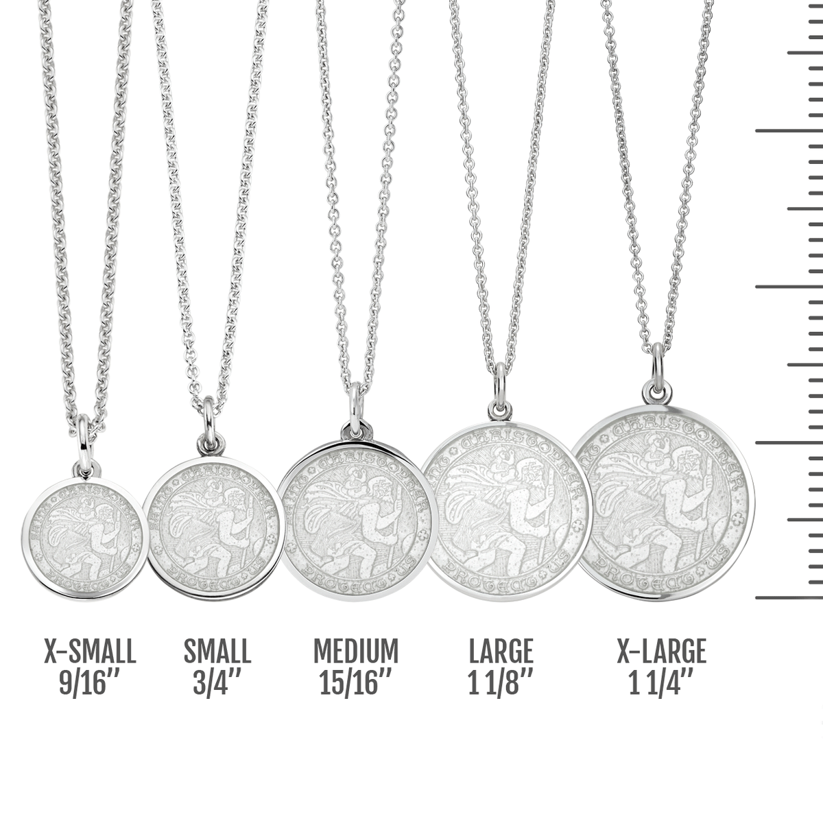 St. Christopher White Enamel Medal with Chain
