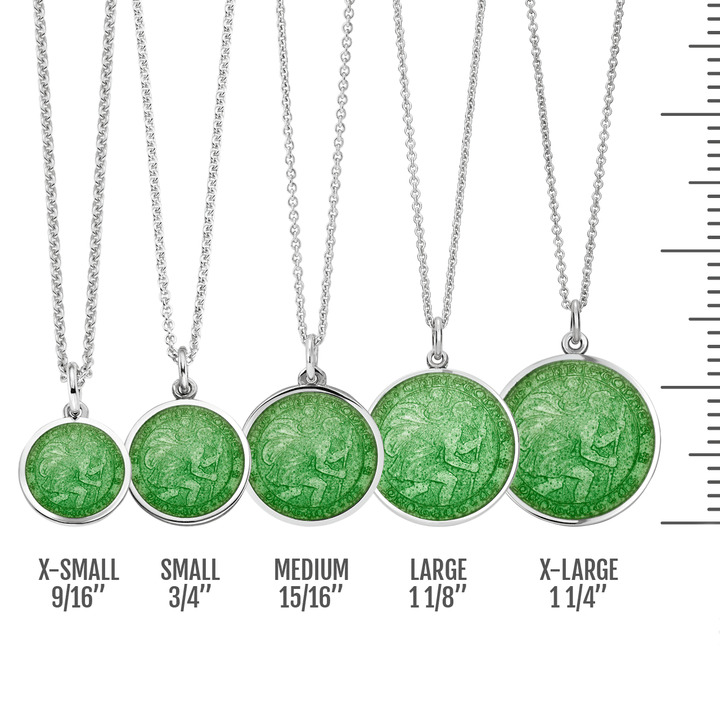 St. Christopher Light Green Enamel Medal With Chain