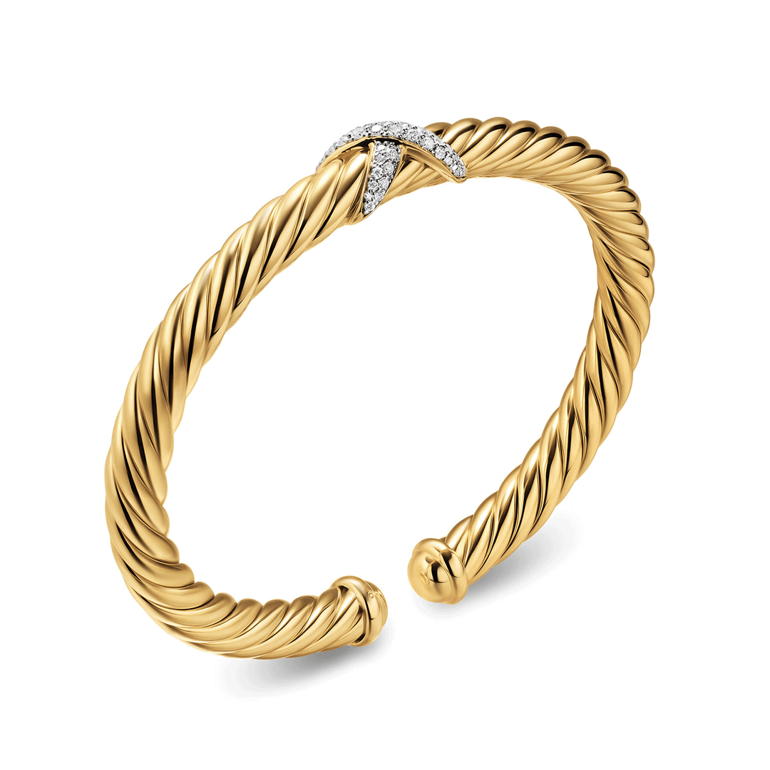 David Yurman Cablespira® Flex X Bracelet 18k Yellow Gold with Diamonds, 6mm