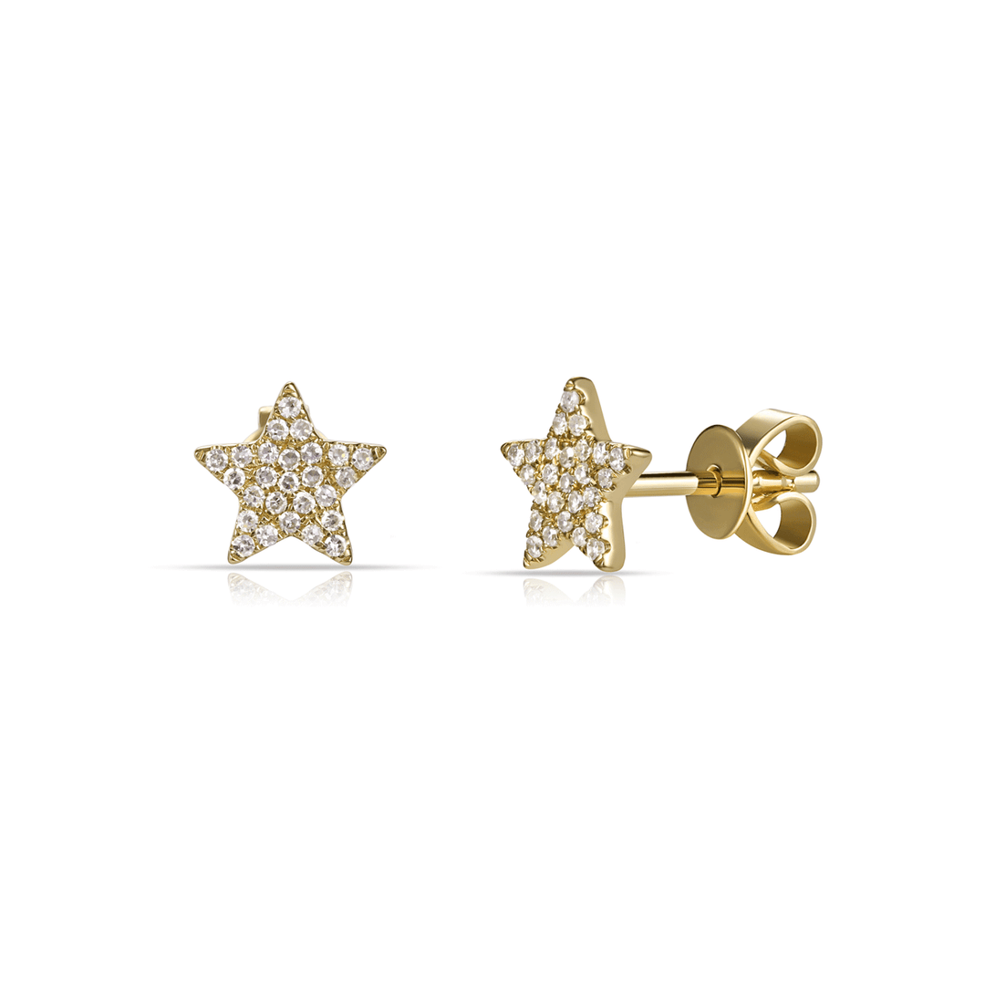 14k Yellow Gold and Diamond .12 Total Weight Star Studs