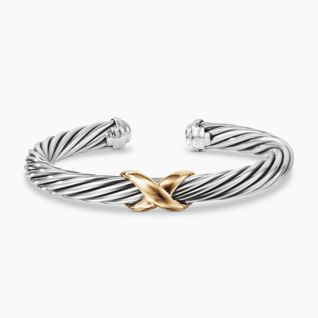 David Yurman X Classic Cable Station Bracelet Sterling Silver with 14k Yellow Gold, 7mm