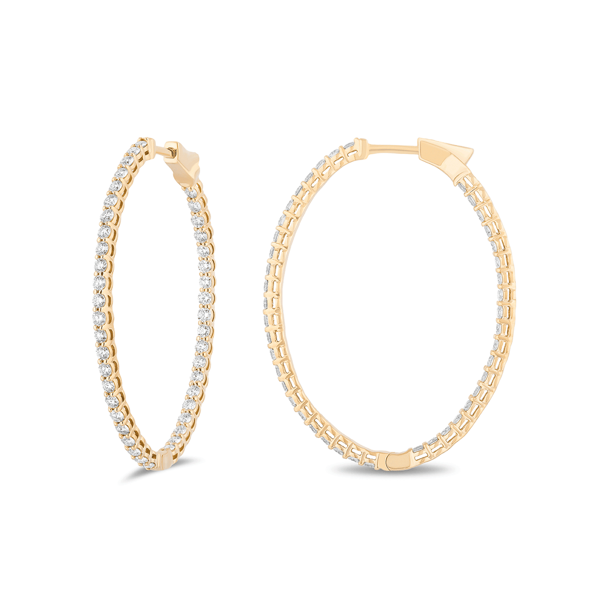 18k Yellow Gold and Diamond 3.01 Total Weight Oval 32mm In and Out Hoops
