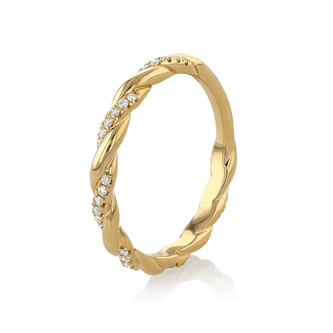 18k Yellow Gold and .15 Total Weight Diamond Half Twist Band