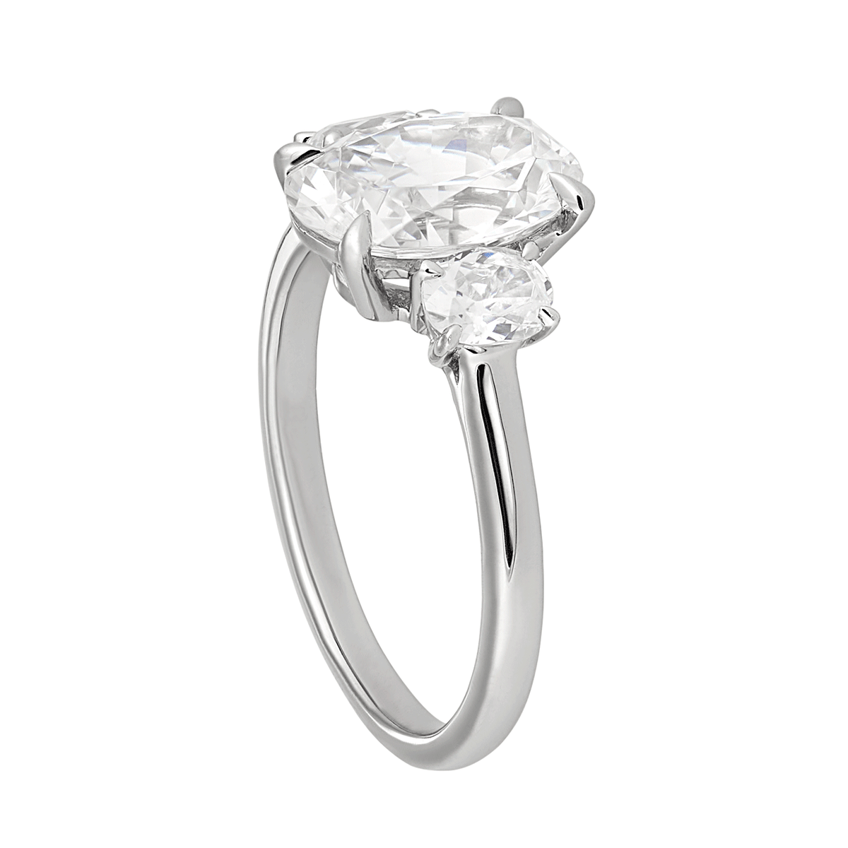 Platinum and 1.50 Total Weight Oval Diamond Three Stone Ring