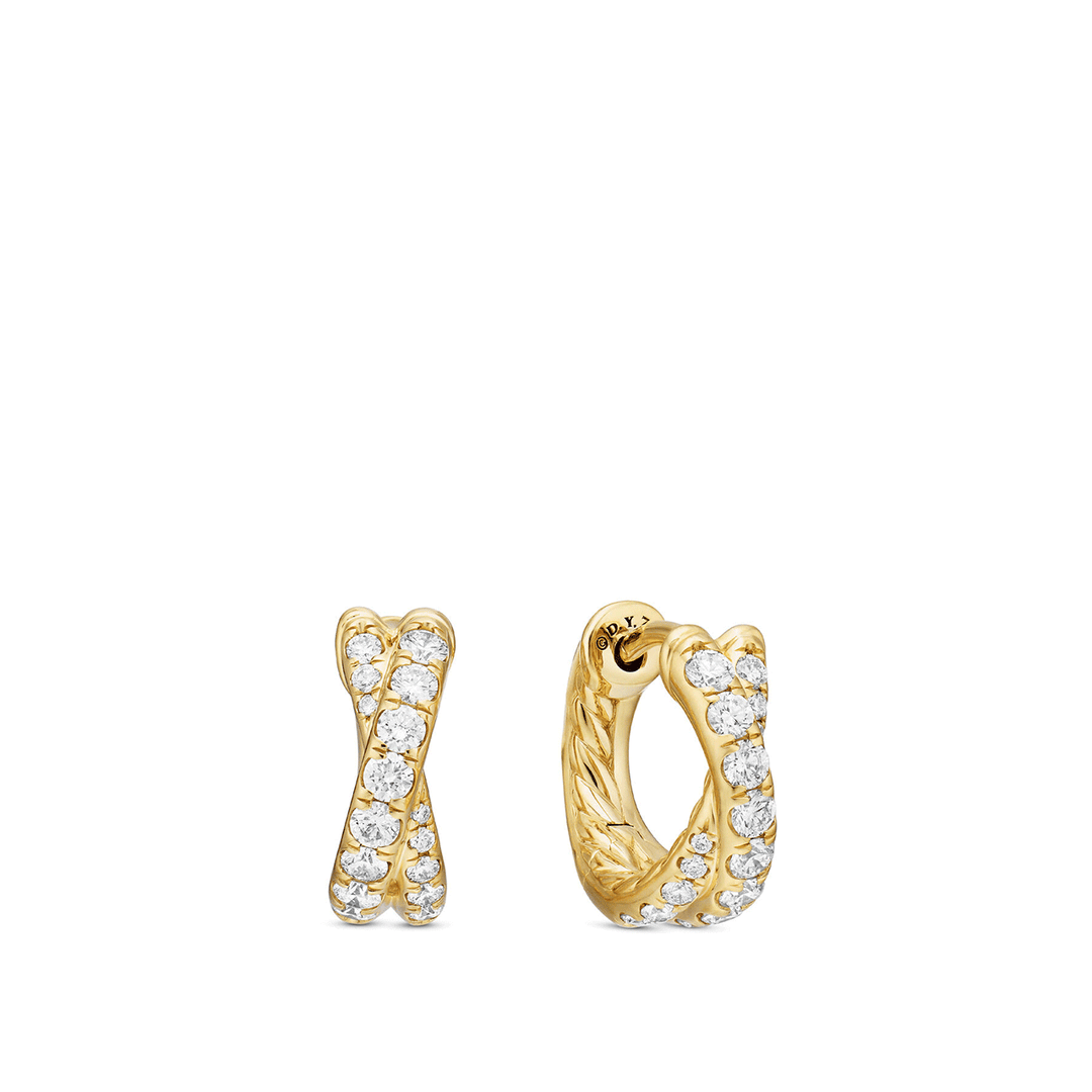 David Yurman Pavé Crossover Hoop in 18k Yellow Gold with Diamonds