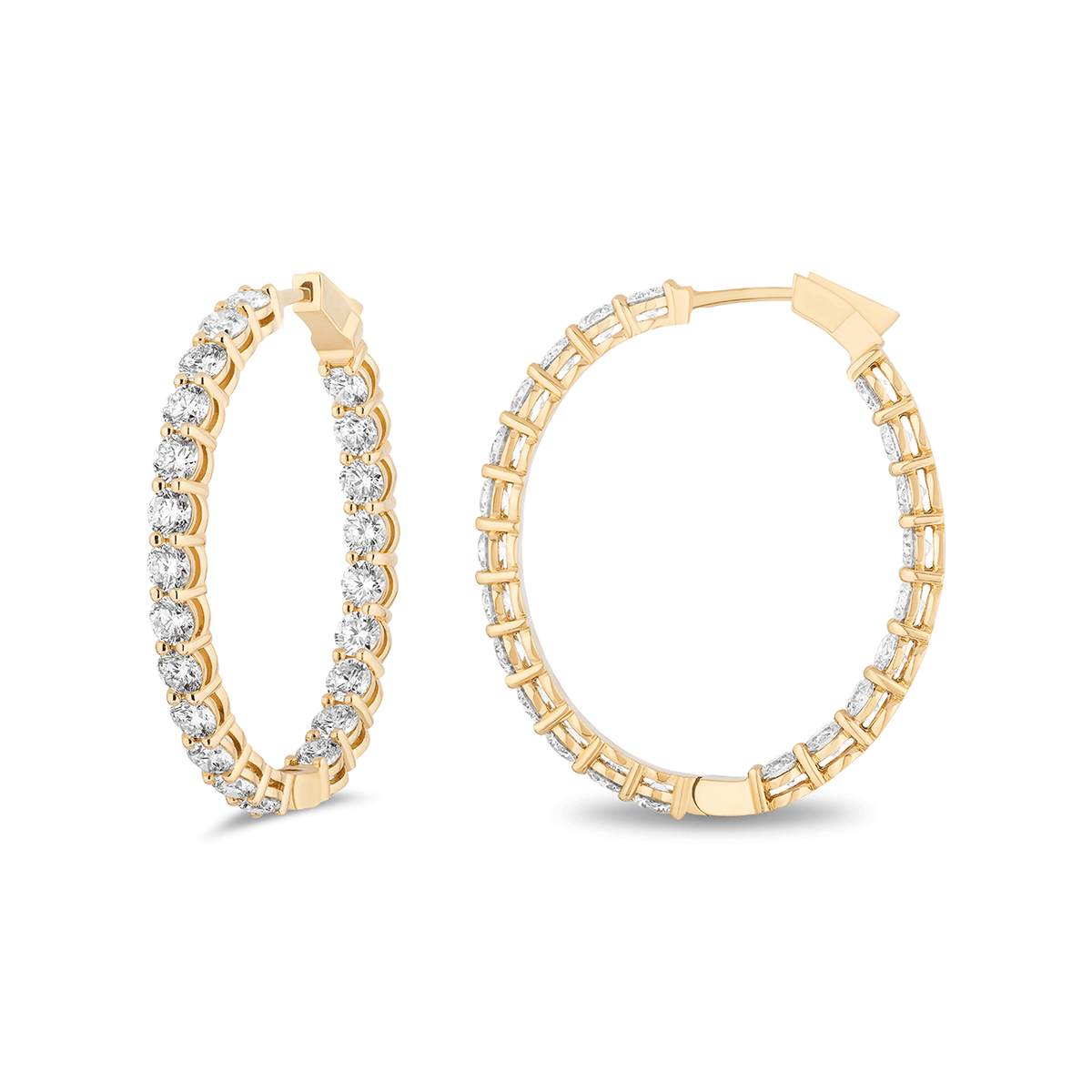 18k Yellow Gold and 6.60 Total Weight Diamond Oval 33mm In and Out Hoops