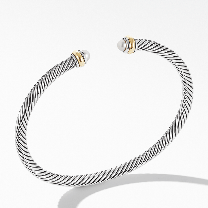 David Yurman Classic Cable Bracelet Sterling Silver with 18k Yellow Gold and Pearls, 4mm