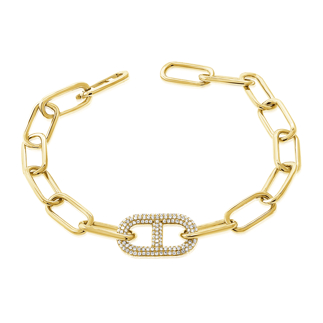 14k Gold Paperclip Link with .47 Total Weight Diamond Station Bracelet