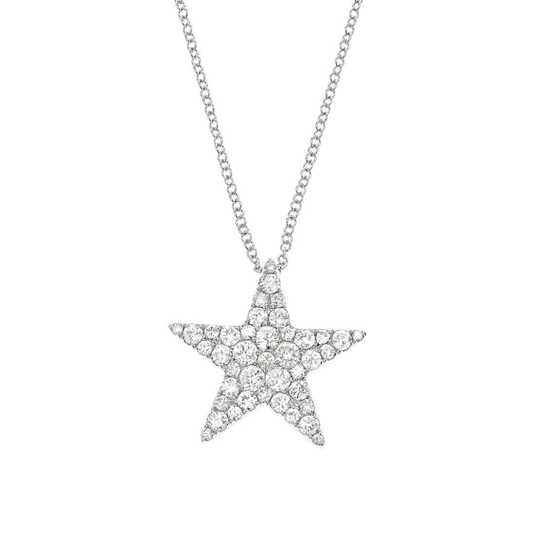 18k White Gold Star and Diamond 1.00 Total Weight Pendant